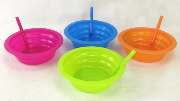 Круглая пластиковая миска с трубочкой, без БФА, миска для мороженого с трубочкой без БФА