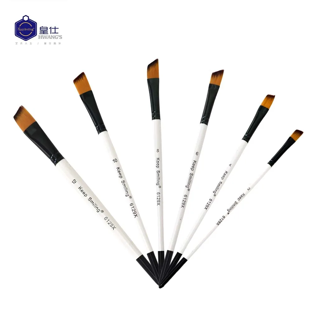 Keep Smiling 6pcs Nylon Hair White Handle Paint Brush For Watercolor Acrylic Art Supplies