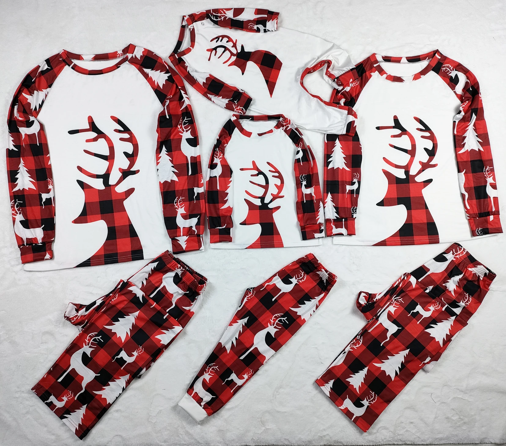 2021 Men Christmas Pajamas Custom  Family Matching Parent-child Bear Plaid Print Matching Christmas Pajamas Family Sleepwear Set