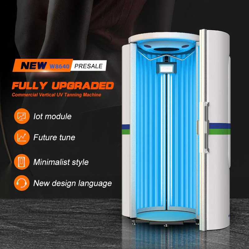 Best Price UVB Solarium Indoor Tanning Beds Rubino Red Light Sun Tan Bronzing Vertical Design Standup Tanning Salon Sunbed