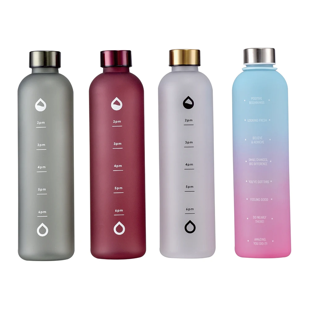 Custom Logo Bpa Free 1L Sports Motivational Tritan Plastic Water Bottle With Time Marker  Gradient Color Frosted Glass Cup
