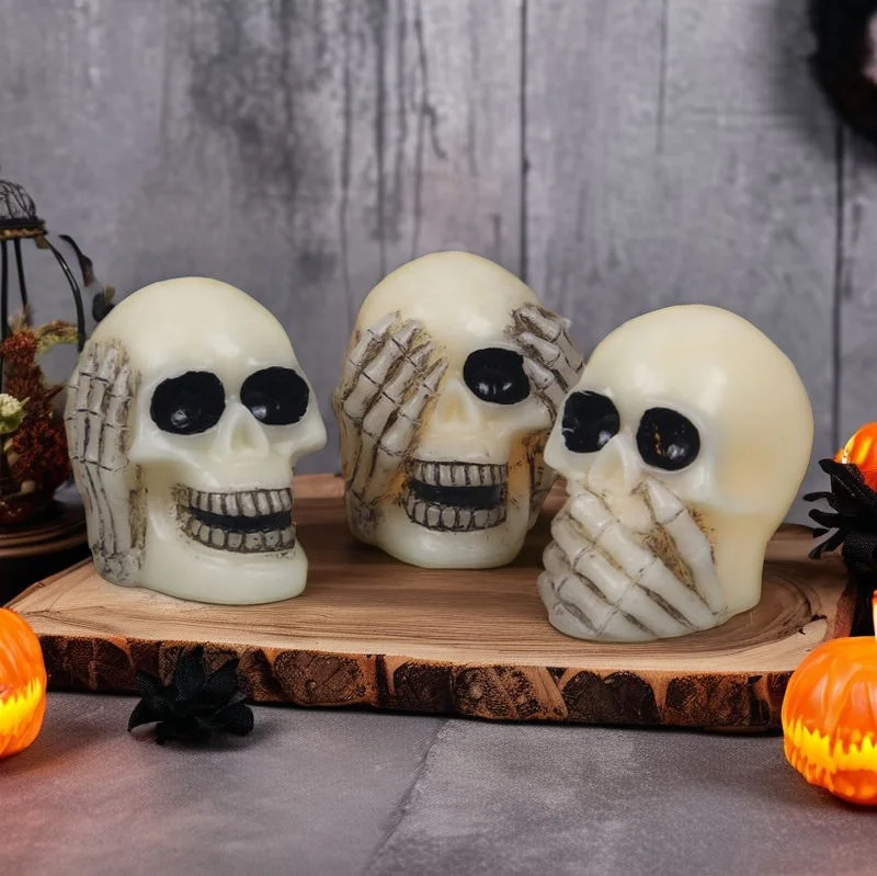 Halloween Skull Real Wax LED Candle Flickering Flameless Light for Festive Decor