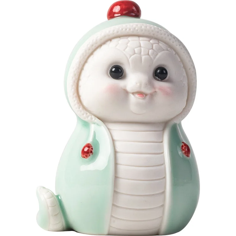 Creative Ceramic Snake Zodiac Mascot, Cute Fortune Bringer for Feng Shui Home Decor
