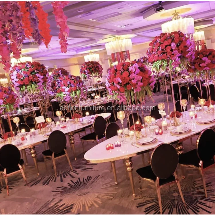 Wholesale stainless steel mirror glass top marble top oval table for wedding party banquet hotel dining