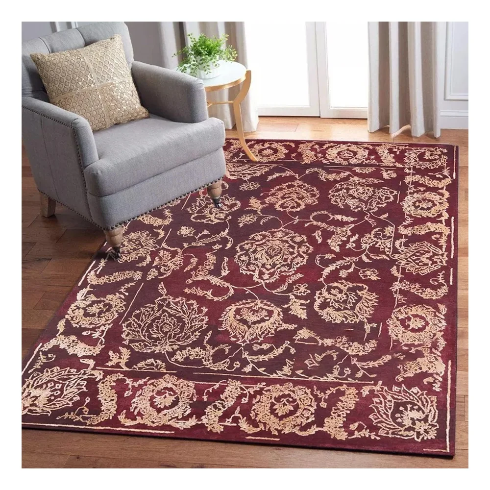 Factory Supply Brand Luxury Living Room Premium Silk Wool Polyester Red Rugs Floor Large Persian Carpet Prices