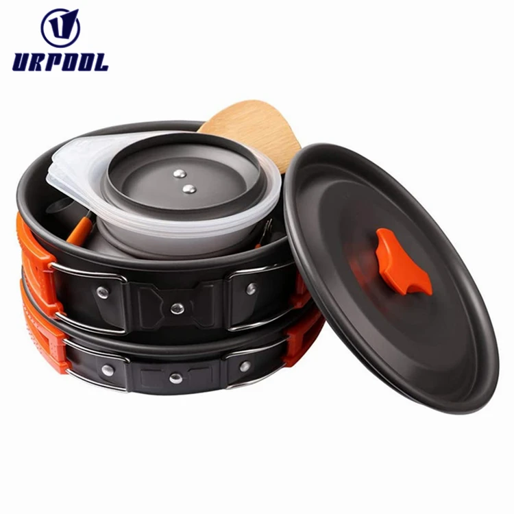 Camping Cookware Mess Kit Non-Stick Pot and Pan Set with Kettle Lightweight outdoor folding cookware for Cooking Picnic