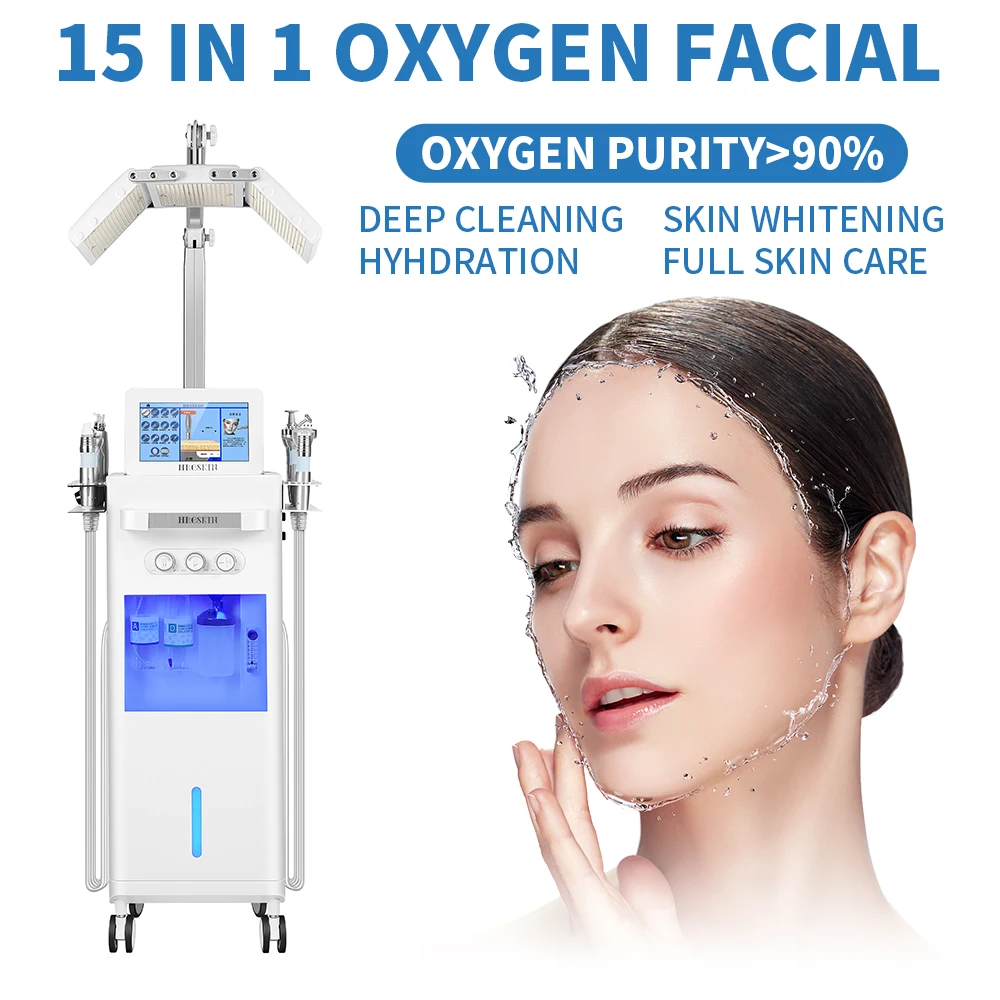 2024 15 in 1 Hydrodermabrasion Skin Care Hydra Oxygen Facial Machine With PDT Hair Care Hydra Beauty Machine
