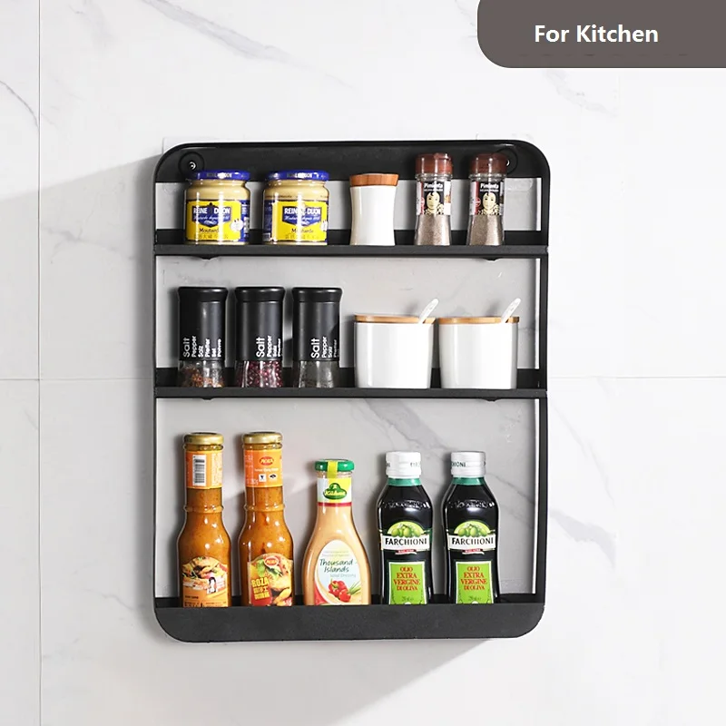 
NO punching stainless steel multi layer storage rack spice rack for kitchen bathroom shelf holder for bottles 