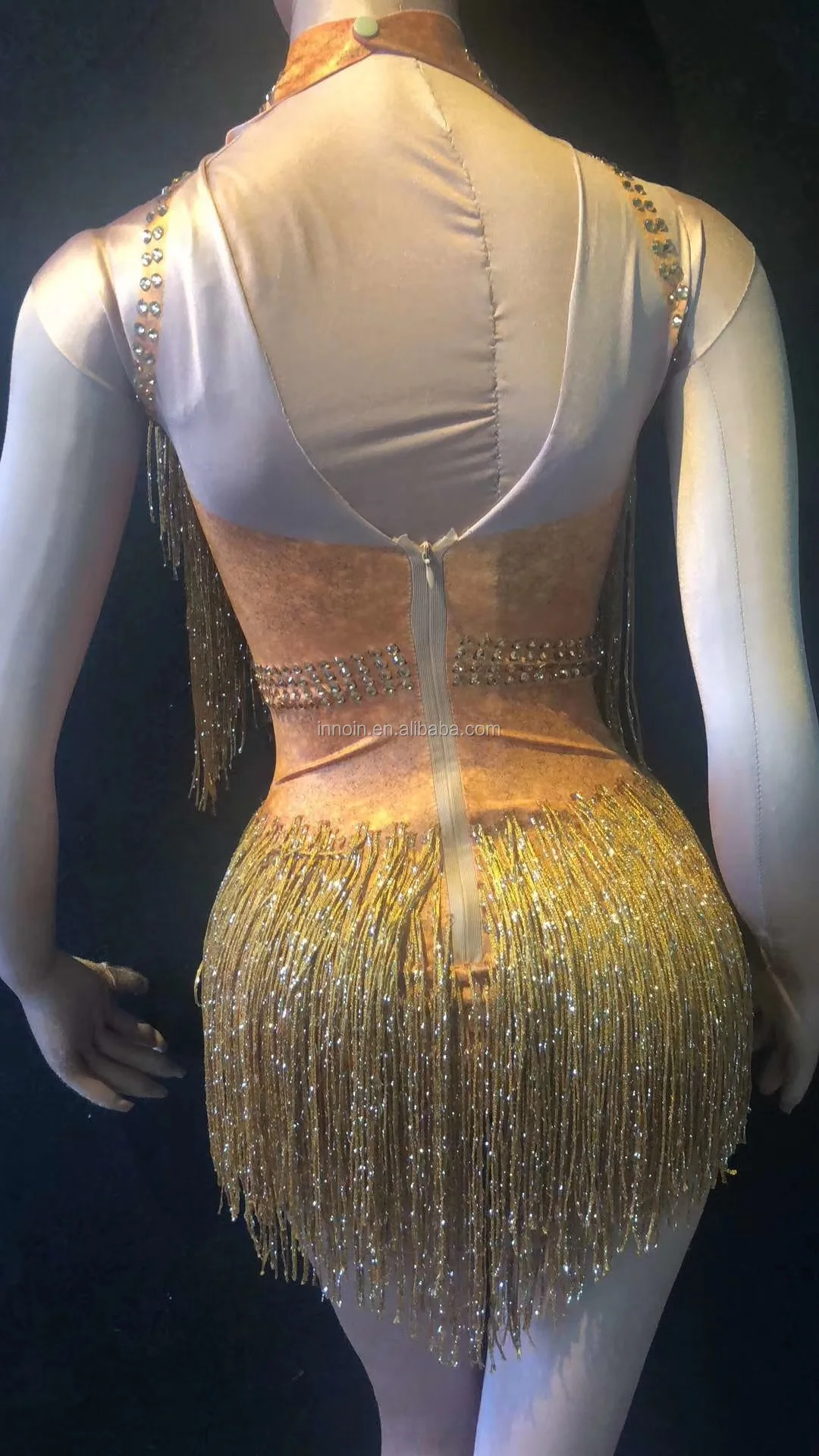 
New Women Glisten Rhinestone Sexy Bodysuit Silver Long Tassel Costume Birthday Celebrate Dance Wear Luxurious Leotard Blue 