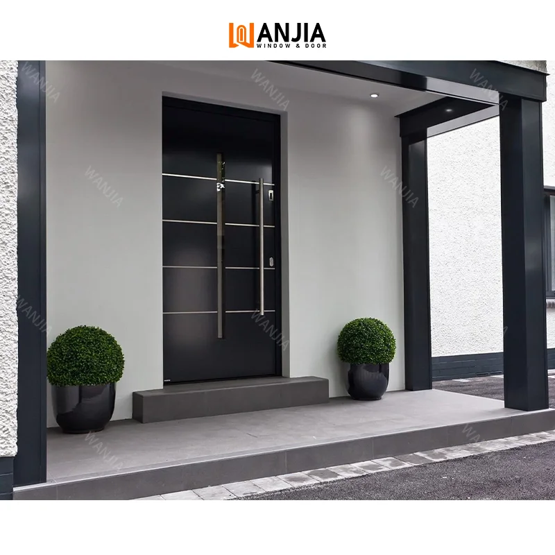 WANJIA American Modern Style Main Security Door External Metal Steel Entry Front Doors Exterior Black Door for House Villa