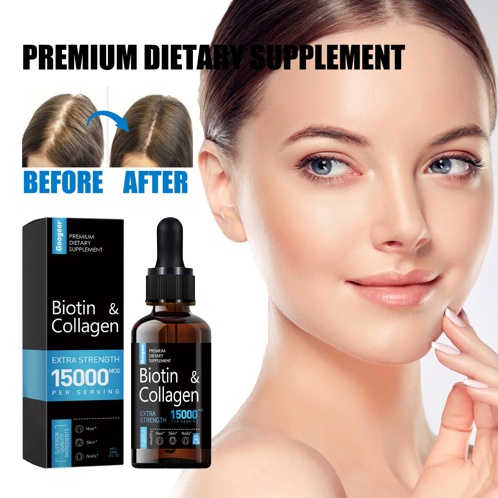 New Arrival Premium Biotin Dietary Supplement Drops Liquid Drops Supports Healthy Hair Skin and Nails for Men & Women 1Oz