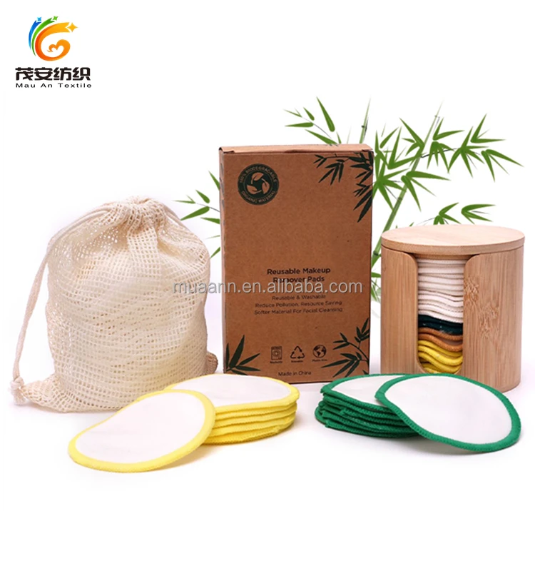 Биоразлагаемые Моющиеся Многоразовые салфетки для снятия макияжа с логотипом на заказ, круглые органические бамбуковые хлопковые салфетки для снятия макияжа
