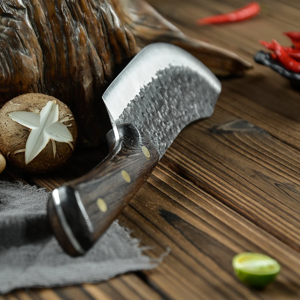 Xingye Sharp 7 Inch Kitchen Knife 5CR15 Forged Hammered Slaughter Knife Wenge Wood Handle Cleaver Long Knife Outdoor