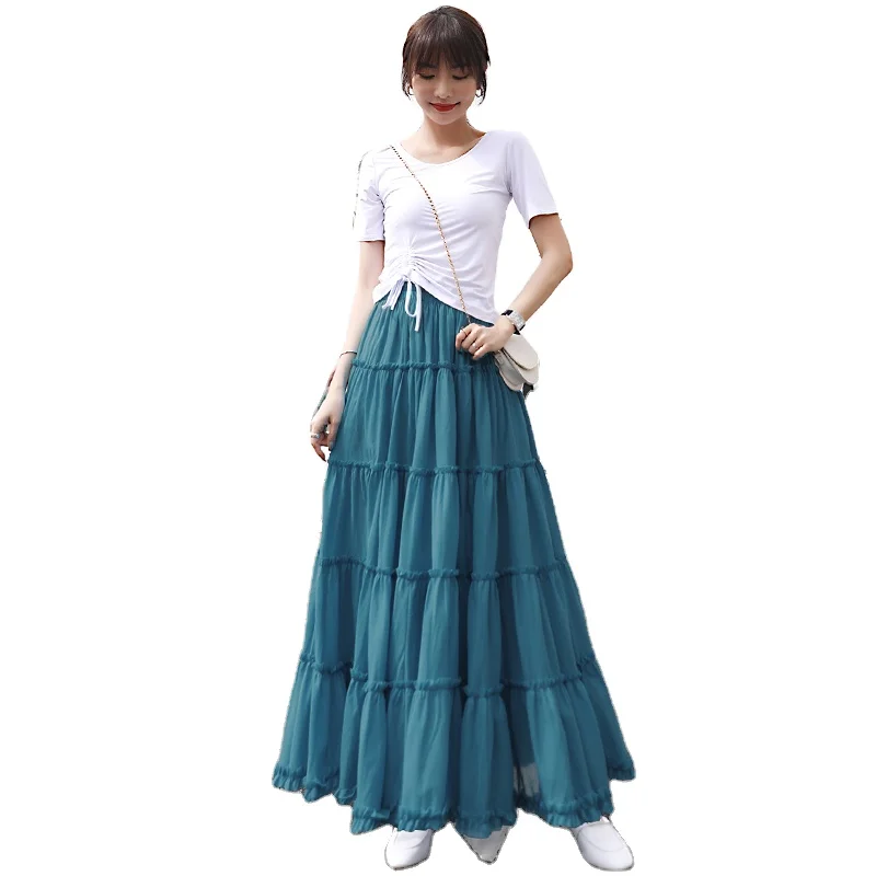 
Full Long Summer Flower Printed Chiffon Skirt 