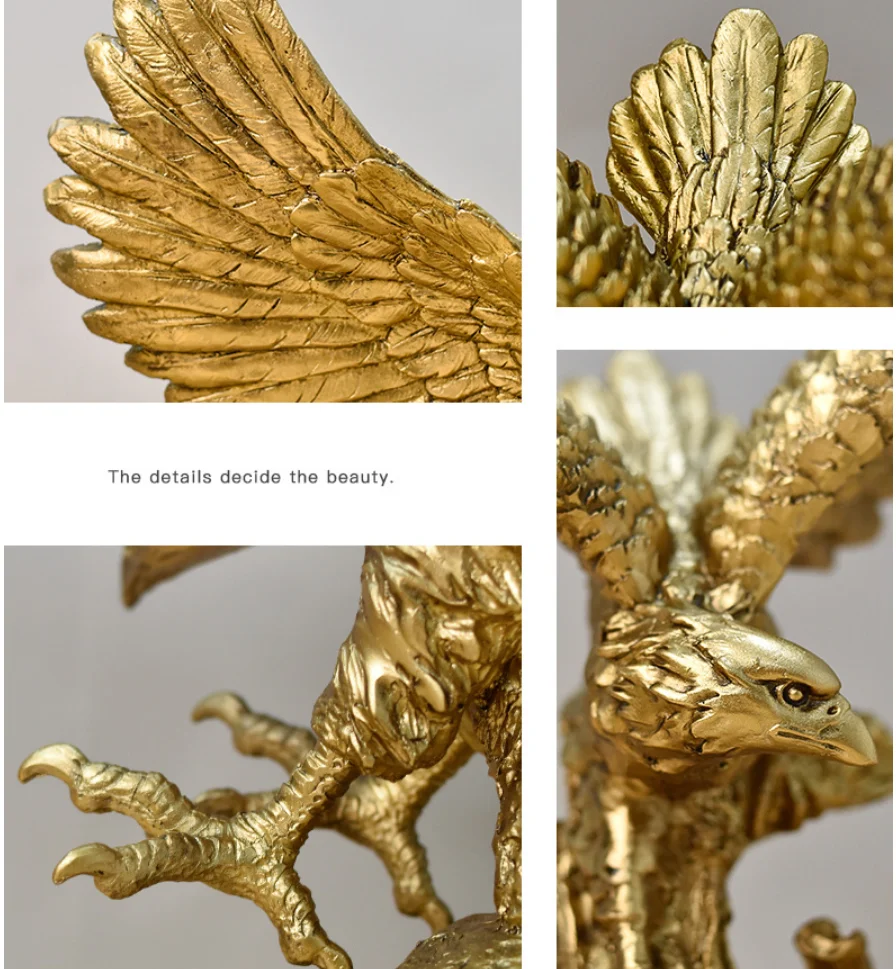 Retro American Falcon Eagle Hawk Simulated Golden Eagle Statues Resin Craft Decoration Living Room Office Wine Cabinet Ornaments