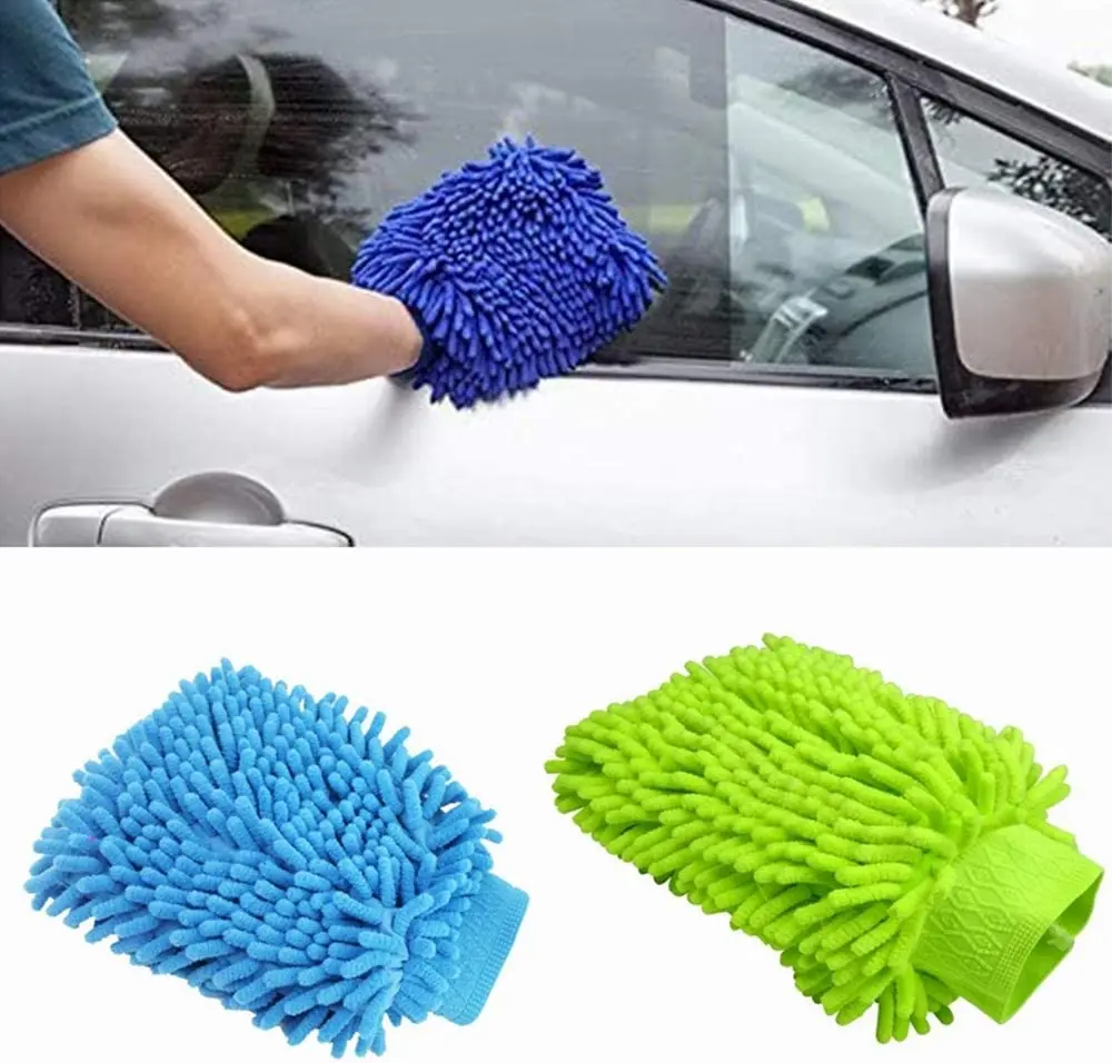Eco friendly microfiber chenille wash mitts for car washing double sided microfiber cleaning mitt