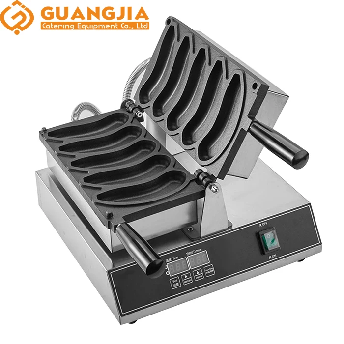 Commercial 5 Pcs Banana-Shaped Waffle Maker SY Restaurant Equipment Non-Stick Automatic Cone Snack Machine Hotels Electric Power
