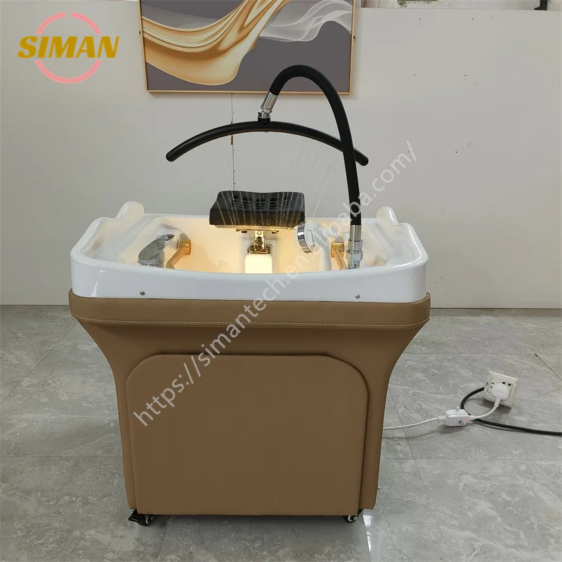 Siman Portable Shampoo Bowl Factory Wholesale Adjustable Shampoo Basin Pipes Connected Sink With Steamer and Steaming Hood