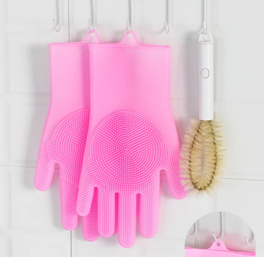 Heat-resistant Silicone Cleaning Brush Scrubber Gloves Dishwashing Gloves