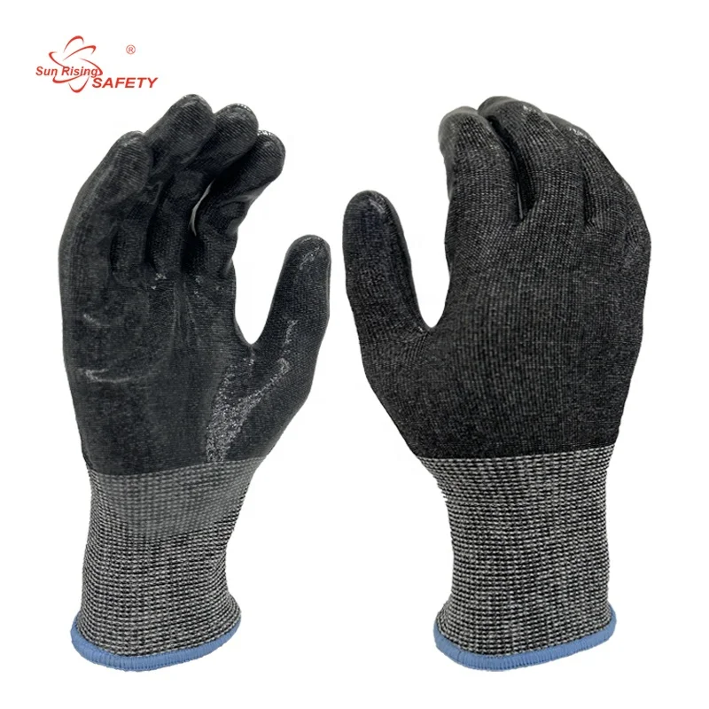 SRsafety 18 Gauge Silicone Coated Anti Cut Gloves Custom ANSI Abrasion Heat Resistant Gloves Construction Gloves for Work