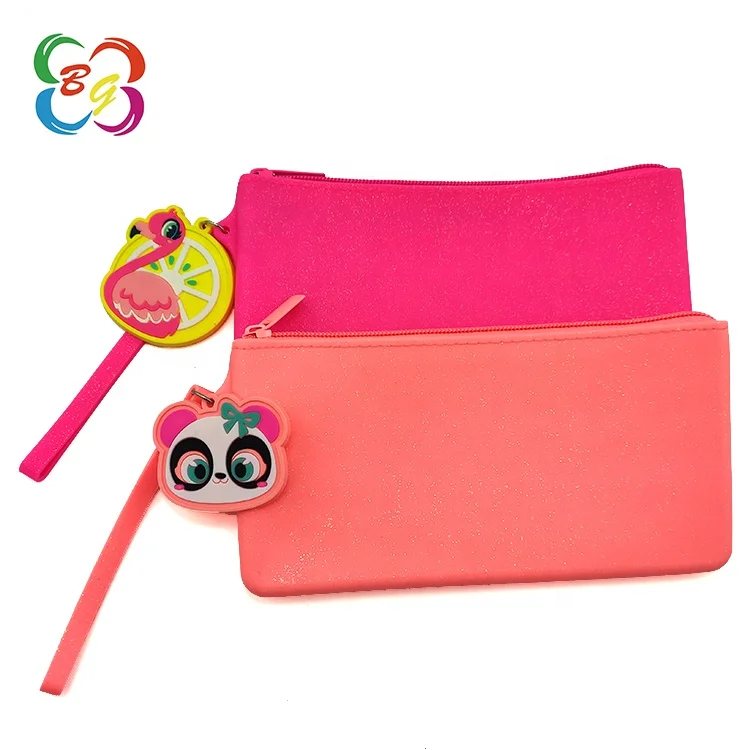 Multifunction Eco Silicone Pencil Case Bag Zipper Cute Flamingo Panda Kids School Pencil Case Girls