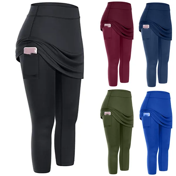 Custom high waisted two-piece plus size women yoga pants with skirt wear