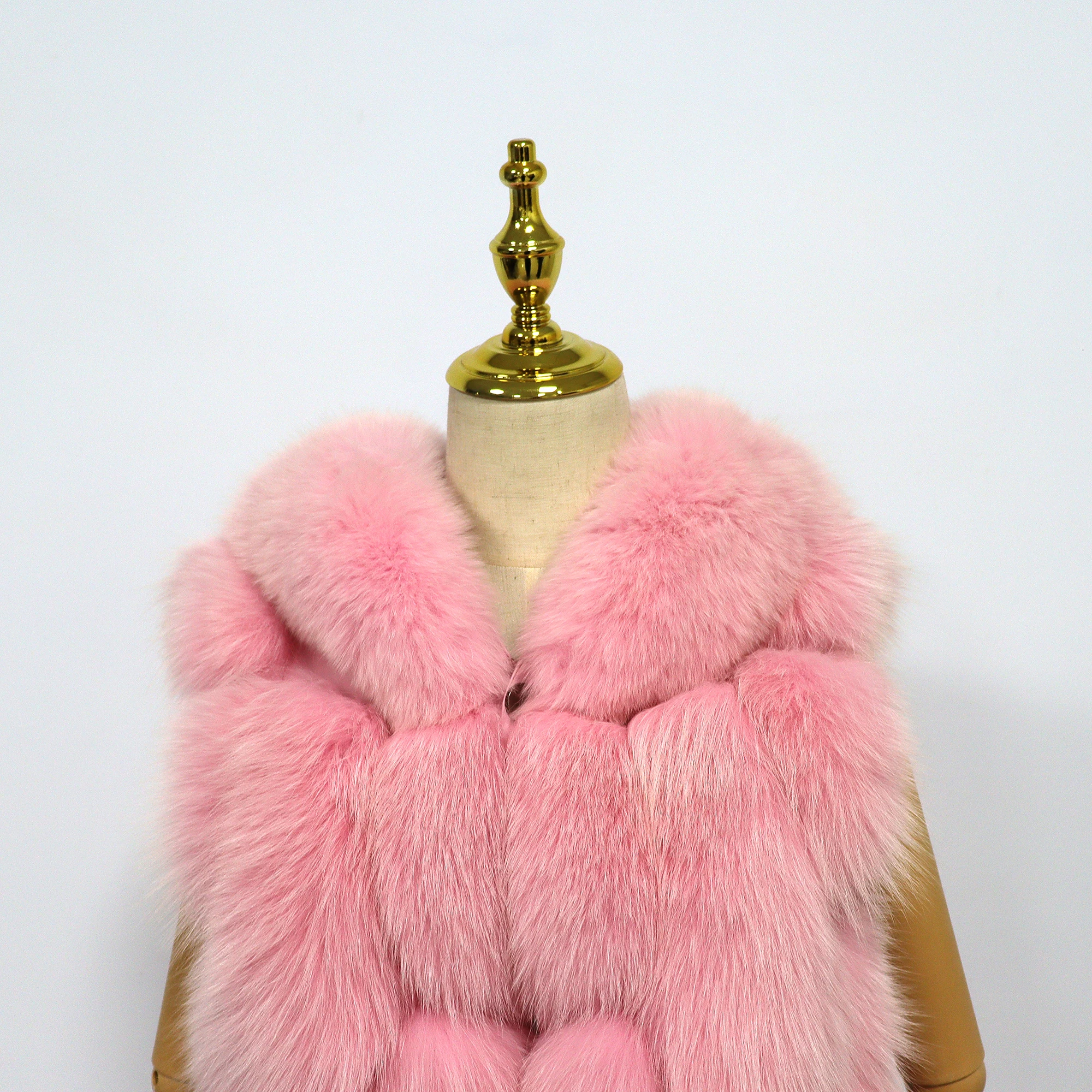 Fashion Winter Warm Fox Fur Vest Customizable Size Ladies Hooded Fur Jacket Sleeveless