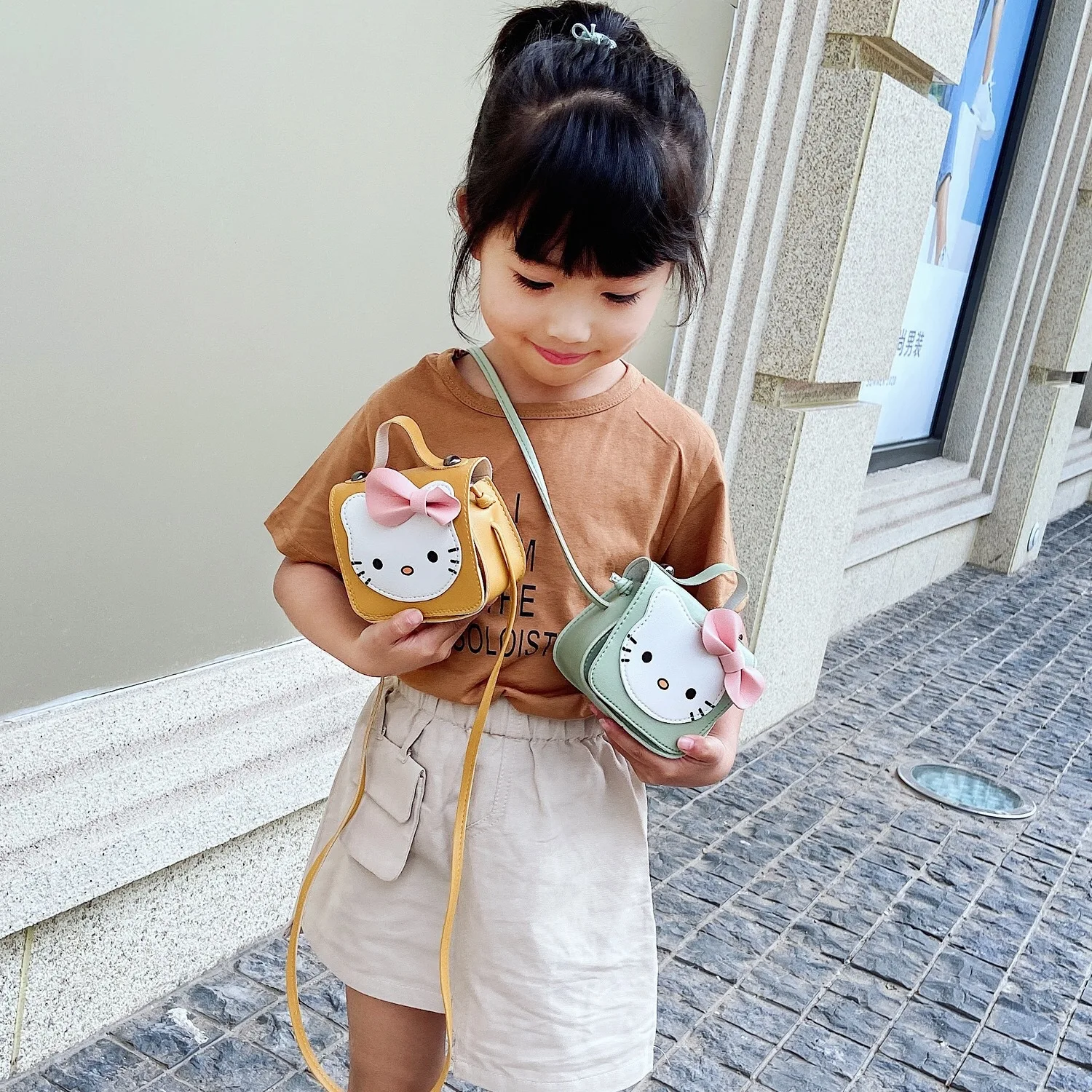 bulk Wholesale custom label Kawaii Cute Girl Handbag Cartoon Wallet Kids Hello Cat Crossbody Bag KT Children Shoulder Bags