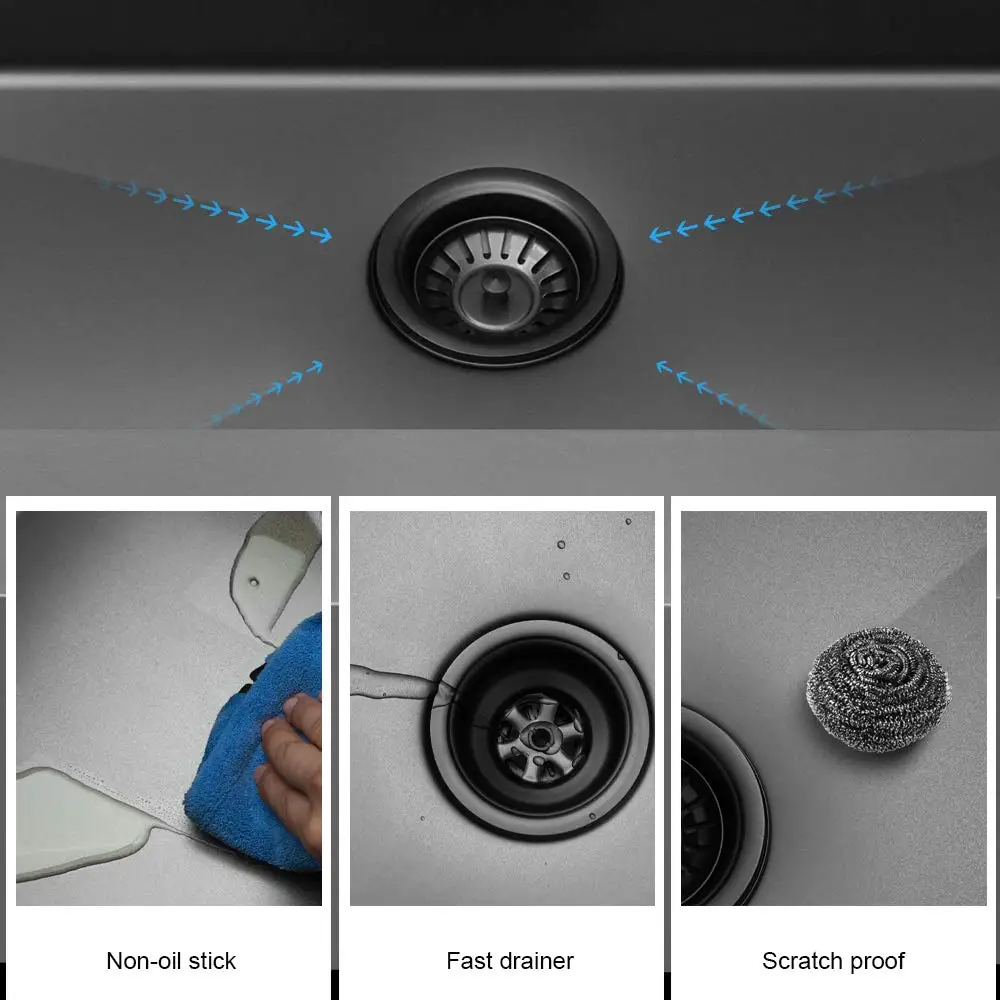 33 Drop In Black Kitchen Sink 16 Gauge Deep Black Stainless Steel Top mount Workstation Kitchen Sink