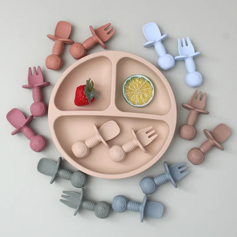 Set Dinner Divider Suction Professional Feeding Silicone Plate Set Baby Silica Gel Plate
