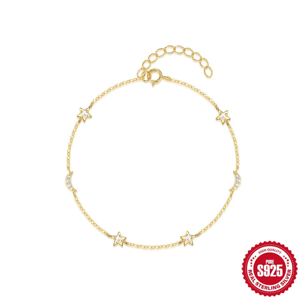Carline Silver 925 Bracelet Gold Filled Bangles Korean Bracelets Pearl Bracelets Women Moon And Star Zirconia Jewelry Women
