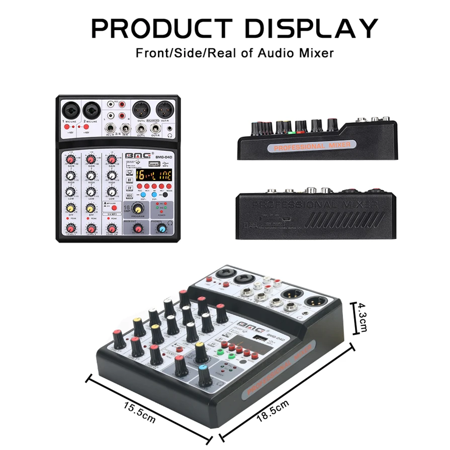 Wholesale Cheap Price 4 Channel Mini Mixer Audio Mixer with USB for Home Studio Recording