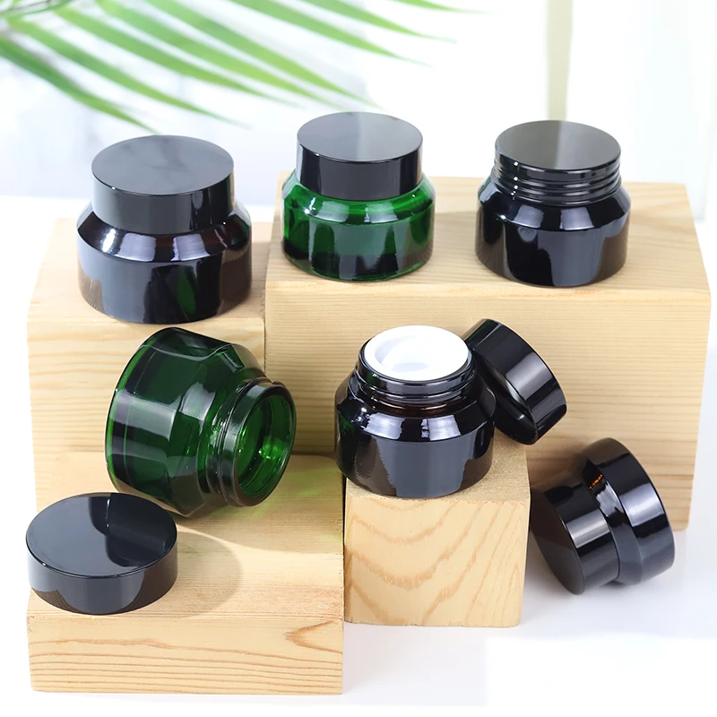 Sloping Shoulder Small Glass Jar 15ml 30ml 50ml Amber Glass Jar Cosmetic Packaging Face Cream Eye Cream Jar