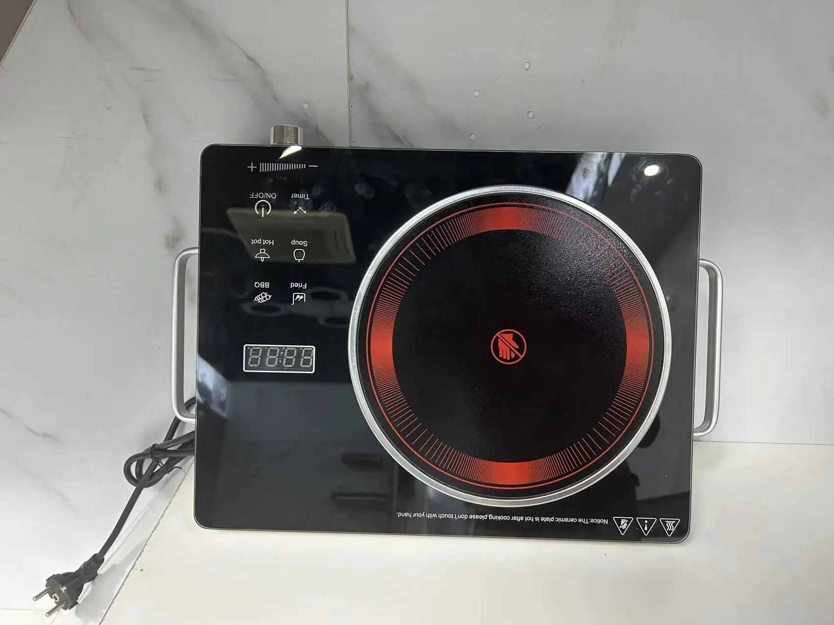 CKD SKD  Fashion Design 2200W Unpolished Crystal Glass Panel Black Electric Portable Ceramic Hob Single Burner Infrared Cooker