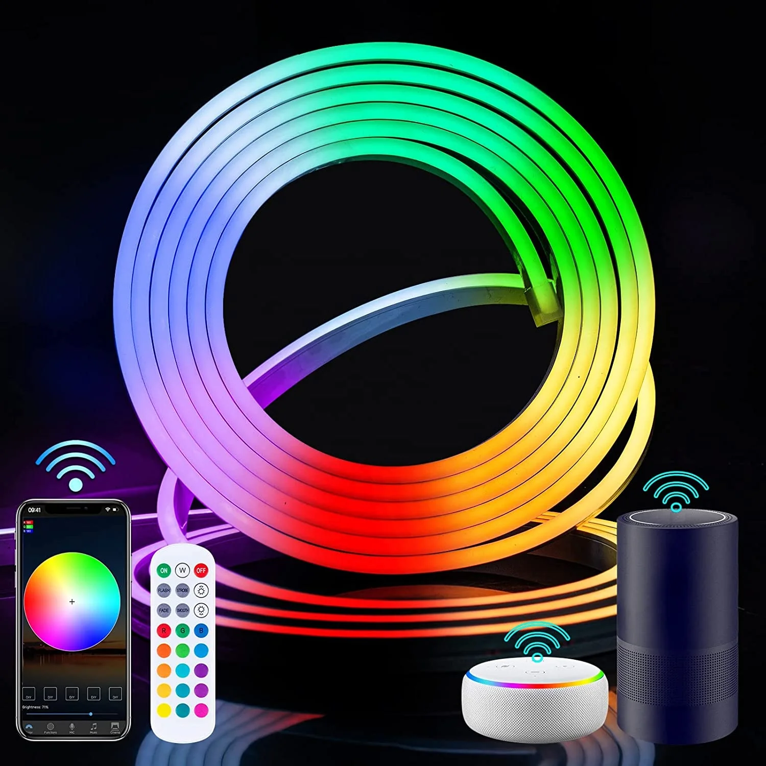 Светодиодный неоновый гибкий уличный шнур 6 мм светодиодный RGB неоновое освещение с управлением через приложение и синхронизацией музыки