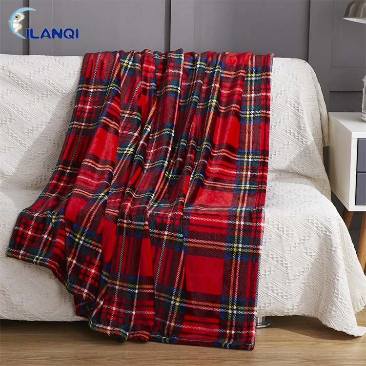 2020 Popular Anti Pilling Red And Black Plaid Printed Thick Warm Flannel Fleece Spring/Autumn Throw Blanket