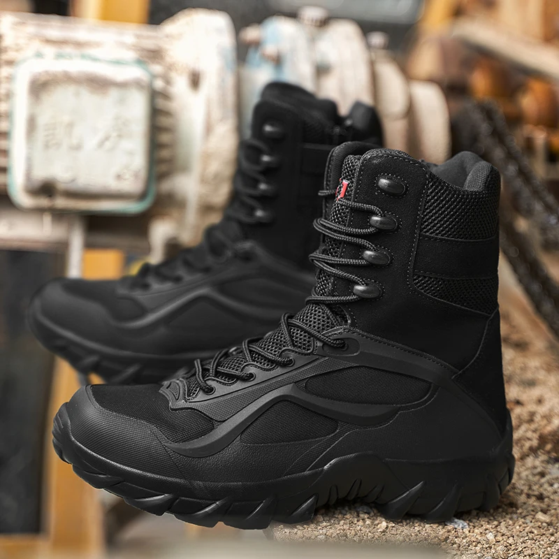 Waterproof Lightweight Army Jungle Boot for Men Botas Militares Working Boots With Steel Toe Safety Black High Ankle Combat Boot