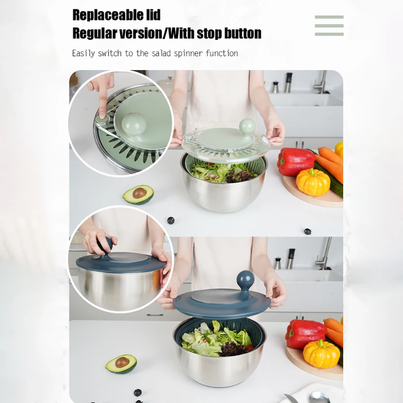 Multifunctional Kitchen 5 Blades Salad Mixer Stainless Steel Salad Spinner Slicer Fruit and Vegetable Chopper Slicer Rotate Tool