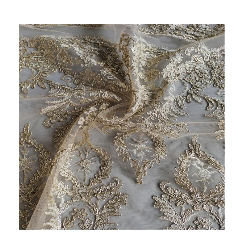 New product Golden rope embroidery lace fabric women mesh layer tulle skirt rope embroidery for dress