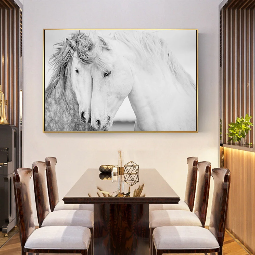 Dropshipping home decor acrylic print 3d horse pictures black and white wall art