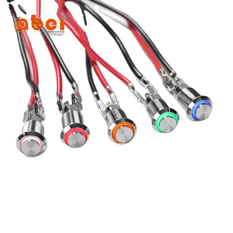 ABEI 8mm mini metal waterproof Momentary push button micro switch with LED light for Car Horn