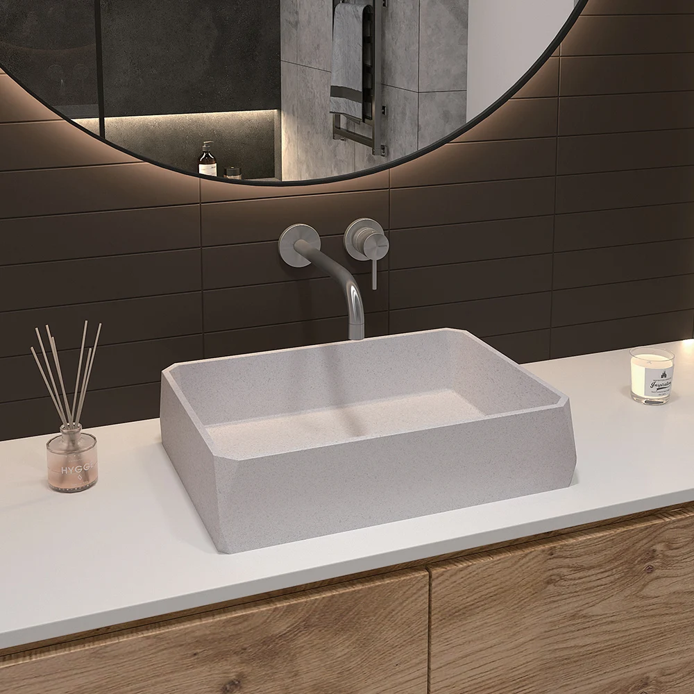 Modern Rectangular Handmade Art Basin Concrete Bathroom Sink Wash Hand Basins Home Gray 2 Piece OEM & ODM Customized Color DASEN