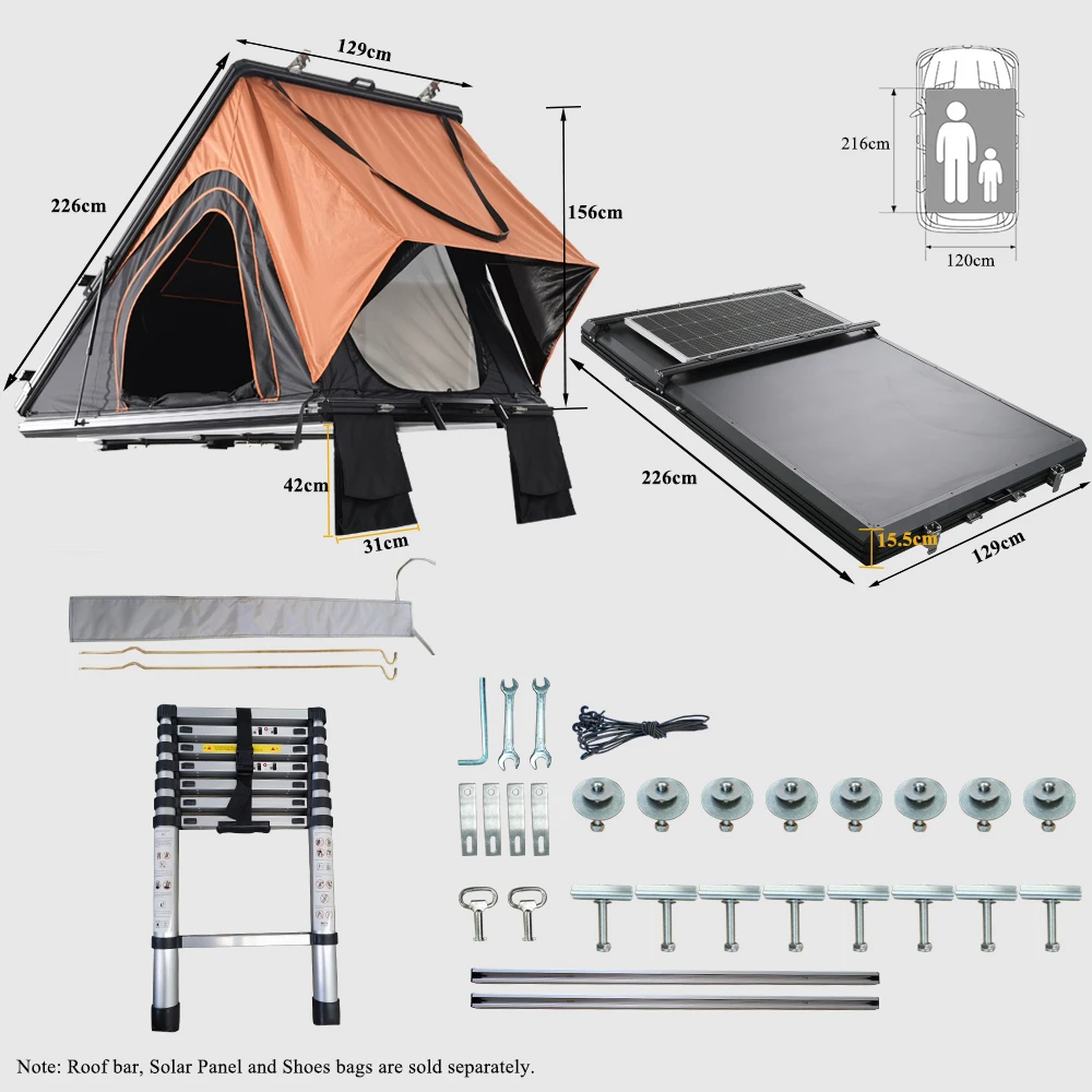Camping Outdoor Car Rooftop Tent Camp Aluminum 4X4 Car Roof Top Tent Hard Shell