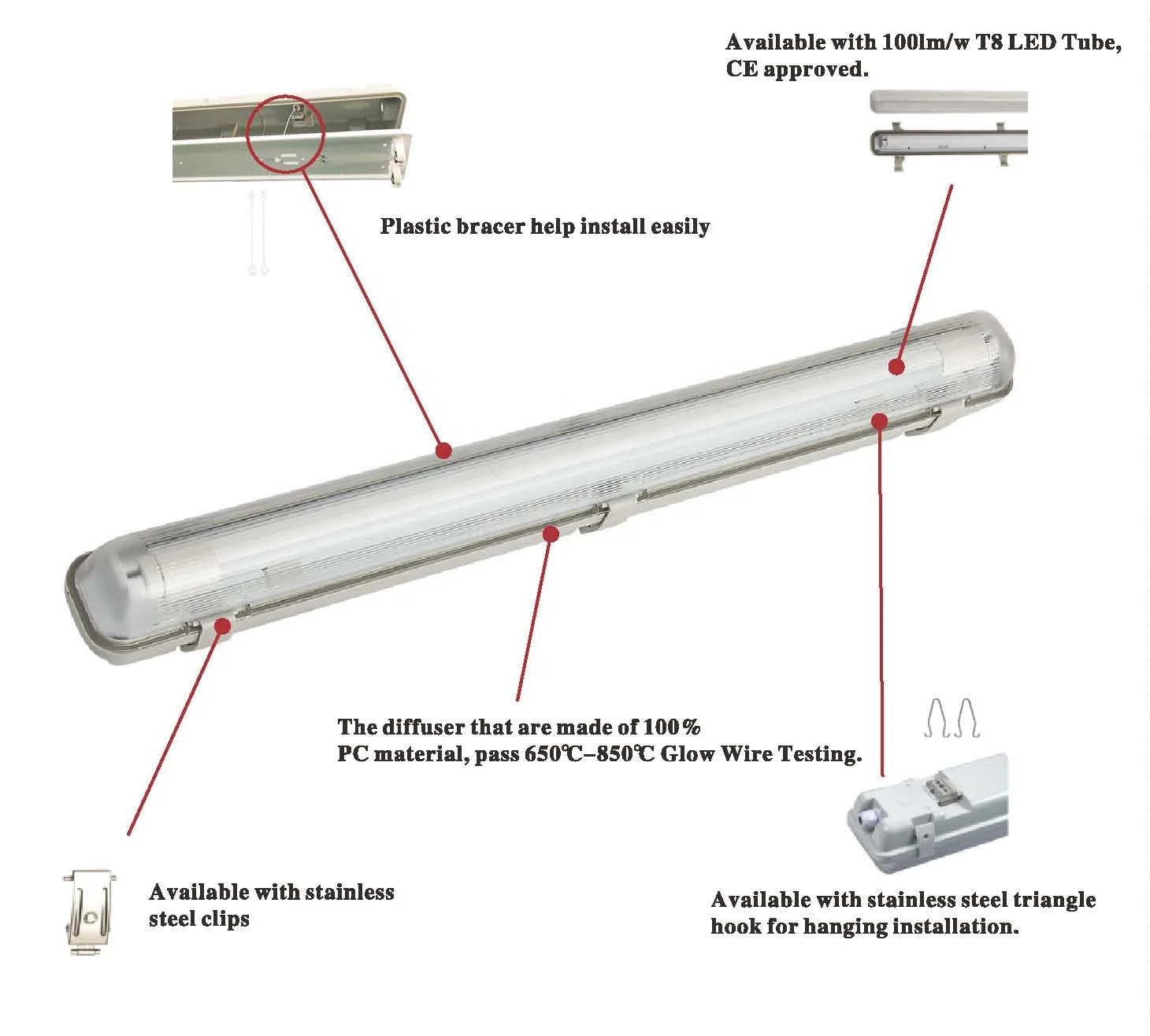 
2020 Hot Sale IP65 led Tri-proof 4ft double led tube light t8 with CE CB 