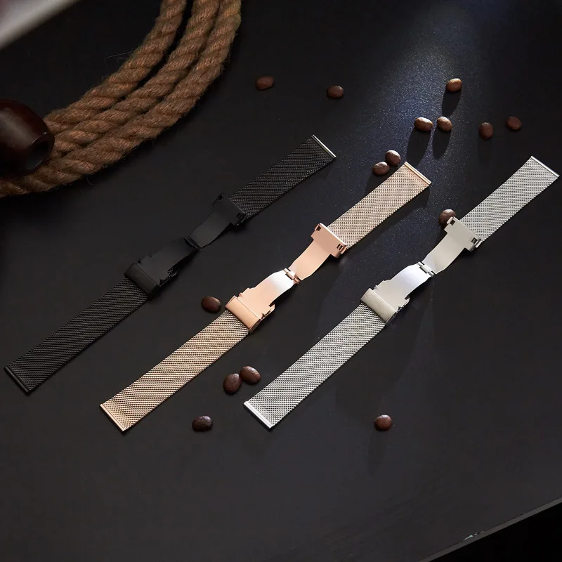 Metal  Mesh Milanese Stainless Steel Watch Band Strap Replacement with Adjustable Butterfly buckle