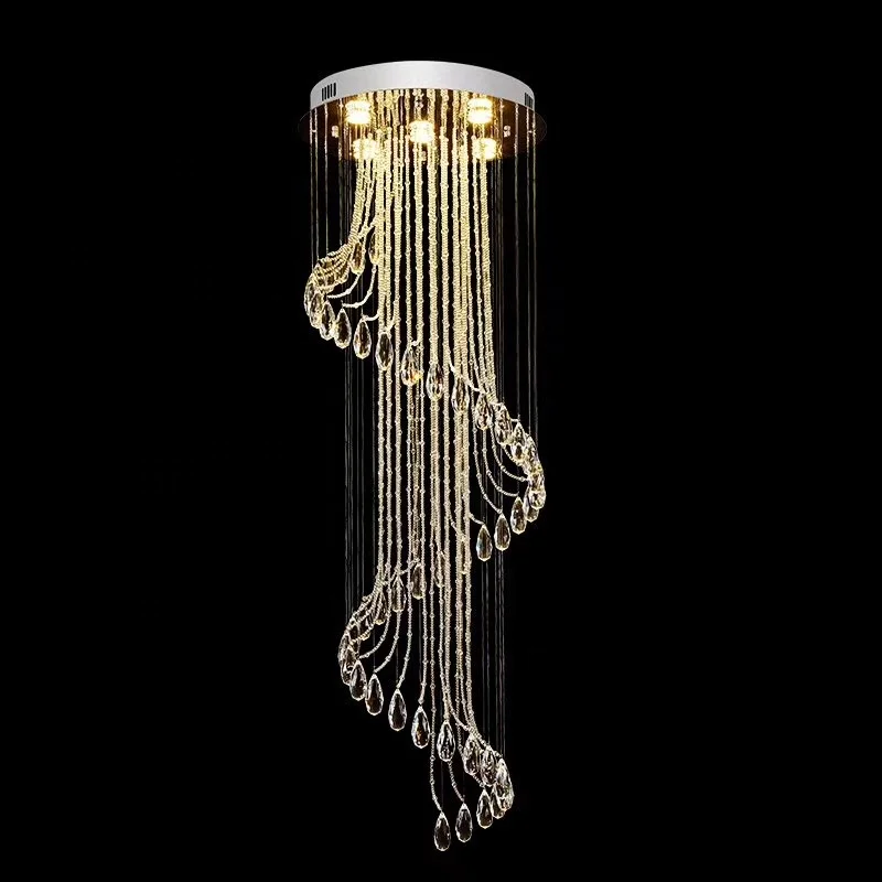 
spiral modern crystal chandelier for stair stairs staircase stairwell lving room lobby hall elegant lighting fixture long lamp 