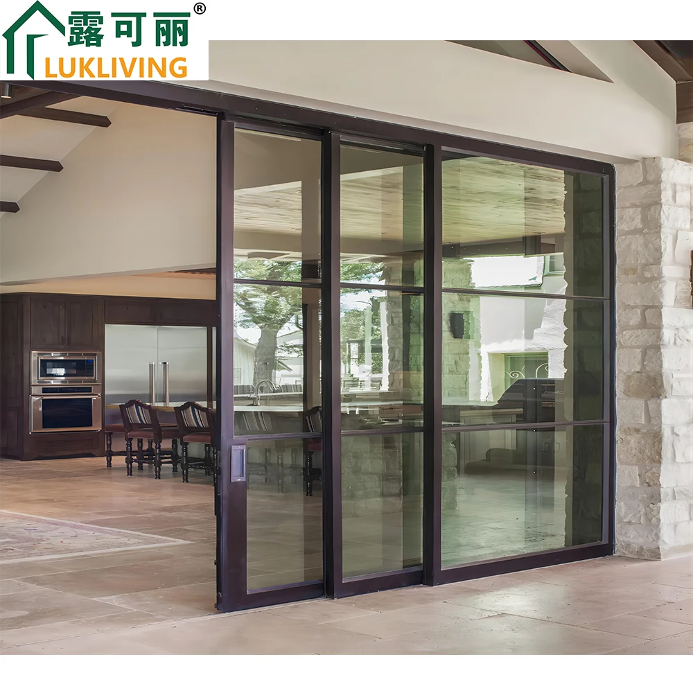 Lukliving теплоизоляционная Балконная Раздвижная стеклянная дверь с двойным мягким закрытием 8 колесная раздвижная для виллы
