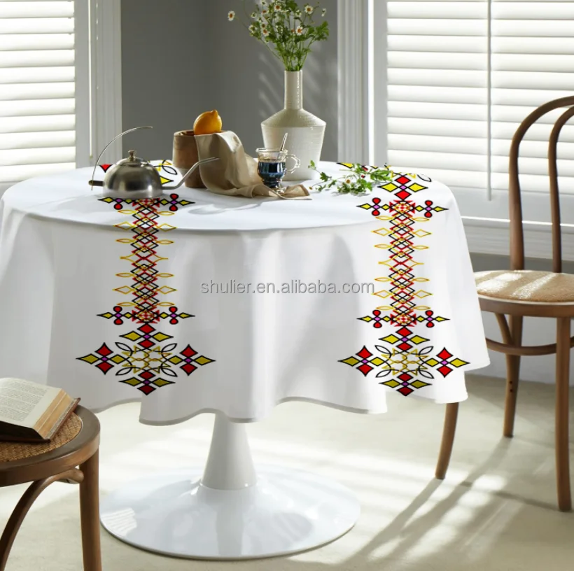 Custom Ethiopian Habesha Art round Tablecloth Oilproof custom size print Table Cloth