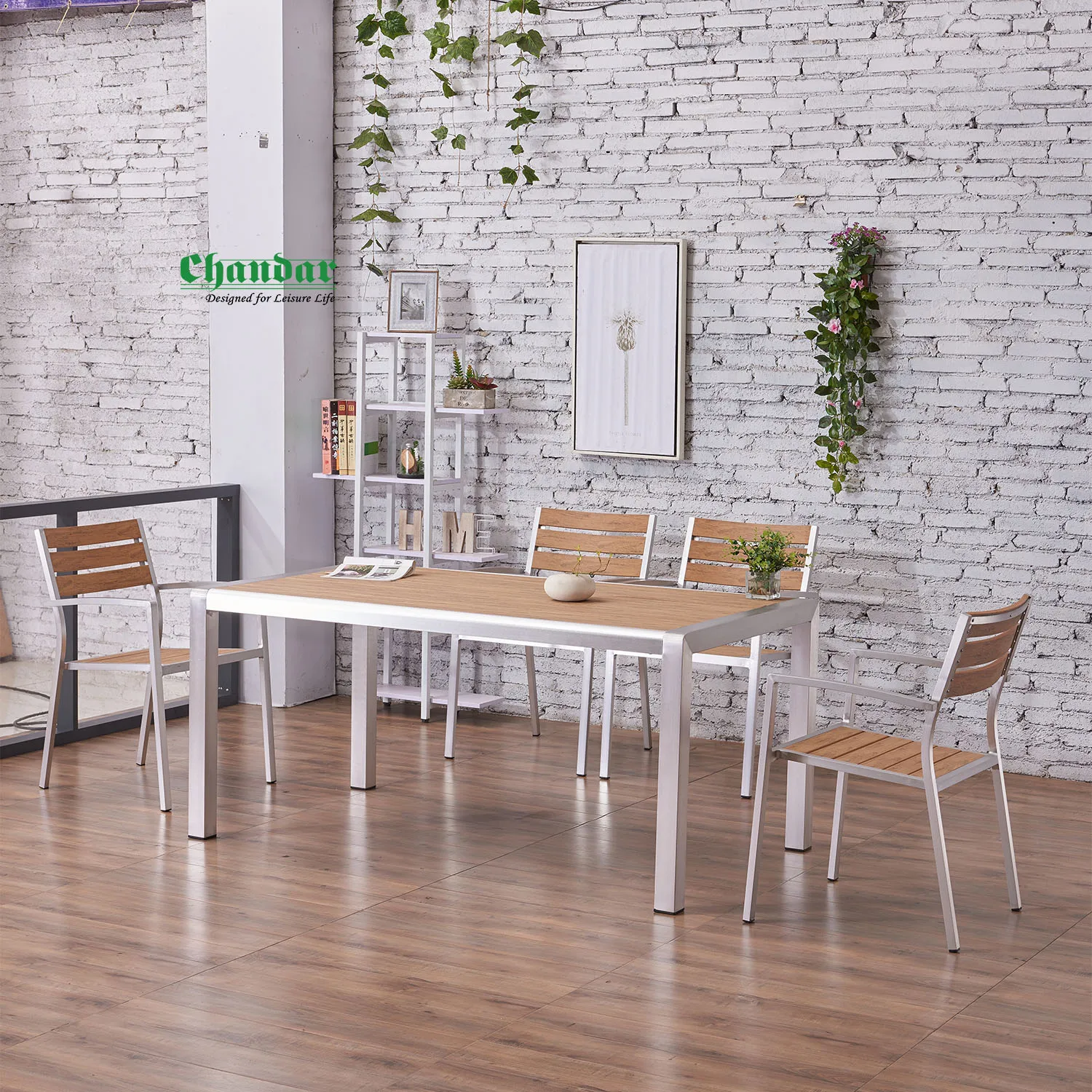 Outdoor Brushed Aluminum Design Garden Furniture Dining Tables and Chairs Set