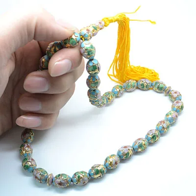 Лидер продаж уникальные серебряные клуазоне бусина-мусульманские четки оптом по низкой цене 14x10 мм позолоченный исламские молельные бисером braceles для Мекки паломничества